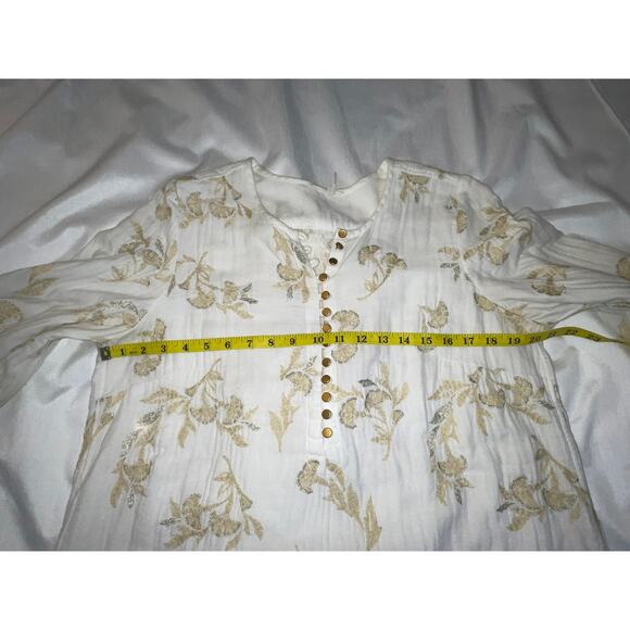 Anthropologie FLOREAT Atley White Floral Embroidered Peasant Blouse - Size L - Picture 8 of 11